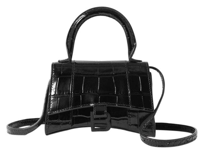 Balenciaga Hourglass Nano Crocodile Effect Leather Cross Body Bag