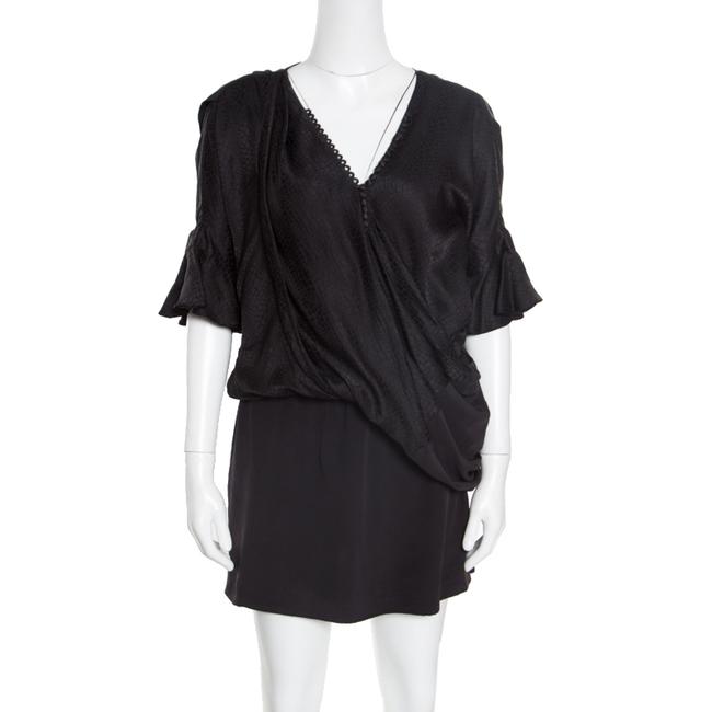 Balenciaga L Black Silk Animal Scale Pattern Side Draped Dress