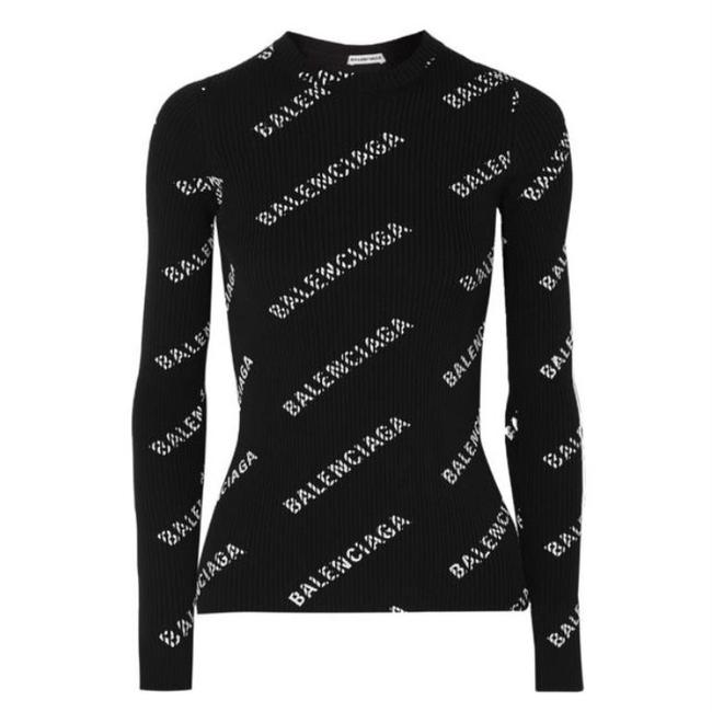 Balenciaga Logo Printed Ribbed Knit Sweater