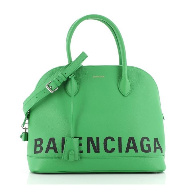 Balenciaga Logo Ville Medium Green Leather Satchel
