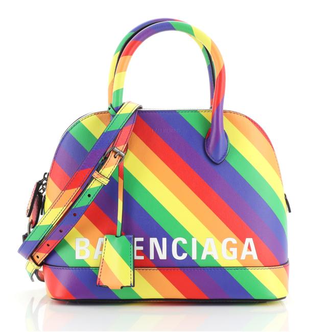 Balenciaga Logo Ville Printed Small Multicolor Leather Satchel