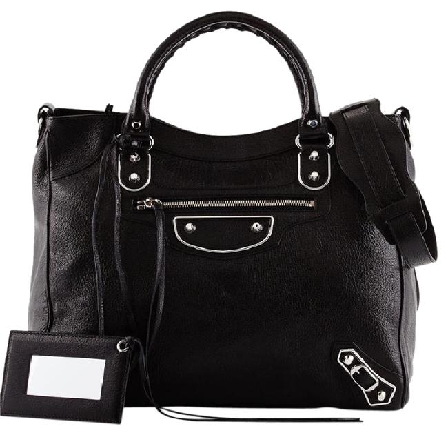 Balenciaga Metallic Edge Velo Black Leather Cross Body Bag