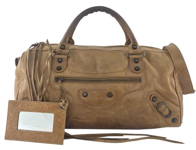 Balenciaga Motocross Classic Twiggy Light Brown Lambskin Leather Satchel