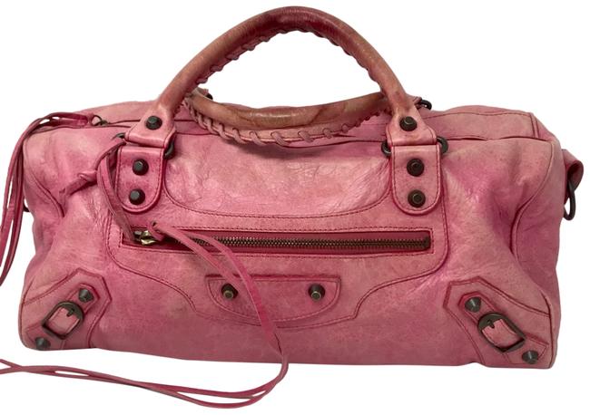Balenciaga Motorcycle City Rose Lambskin Leather Satchel