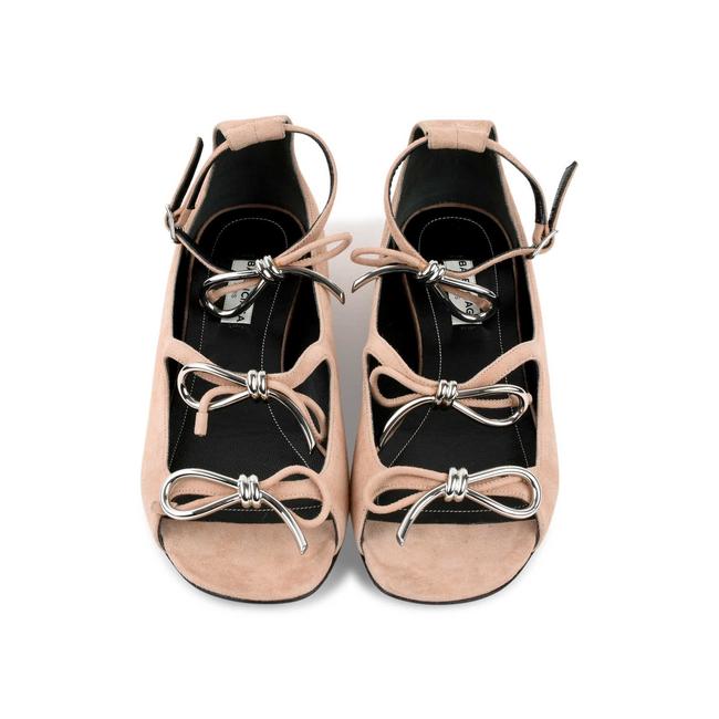 Balenciaga Natural Boucle Bow Suede Sandals