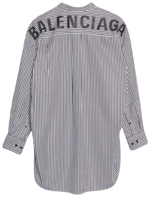 Balenciaga New Swing Logo Printed Stripe Shirt Button down Top8 M