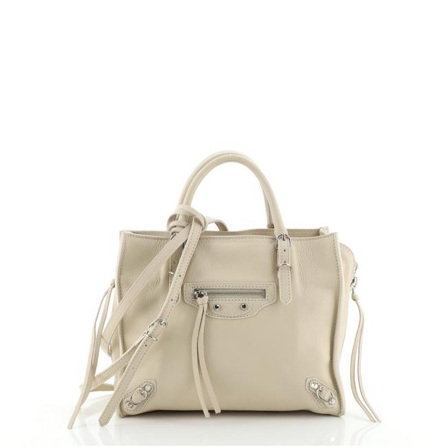 Balenciaga Papier A4 Zip Around Classic Studs Mini Neutral Leather Satchel