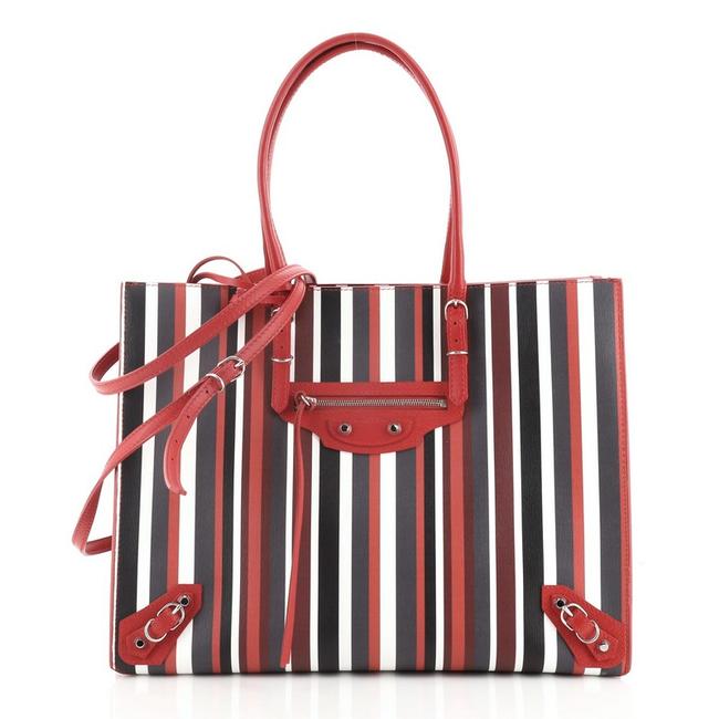 Balenciaga Papier A4 Zip Around Classic Studs Striped Leather Medium Tote