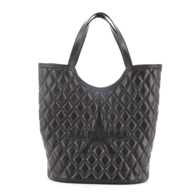 Balenciaga Paris Shopper Embossed Quilt Black Leather Tote