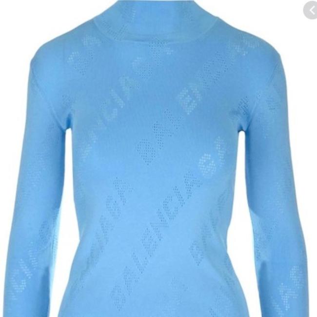 Balenciaga Pointelle Logo Knit Turtleneck: Nwot Blue Sweater