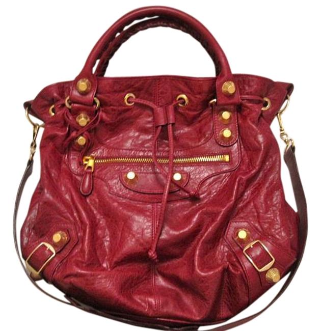 Balenciaga Pompon In 2009 Gold Giant Hardware G21 Pourpre Leather Satchel