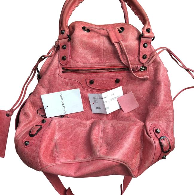 Balenciaga Pompon Rose Leather Hobo Bag