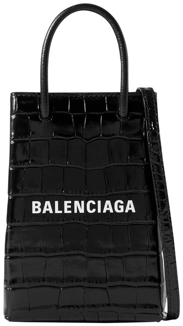 Balenciaga Printed Croc effect Glossed leather Shoulder Bag
