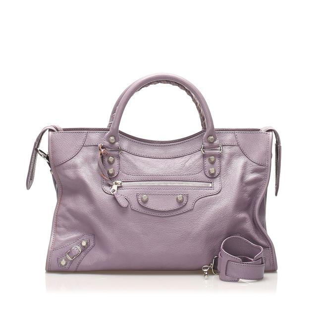 Balenciaga Purple Lambskin Leather Satchel