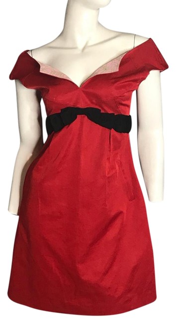Balenciaga Red Bow Slit Short Casual Dress4 S