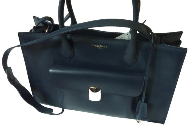 Balenciaga Sac + Miroir padlock Top handle Dark Blue Leather Tote