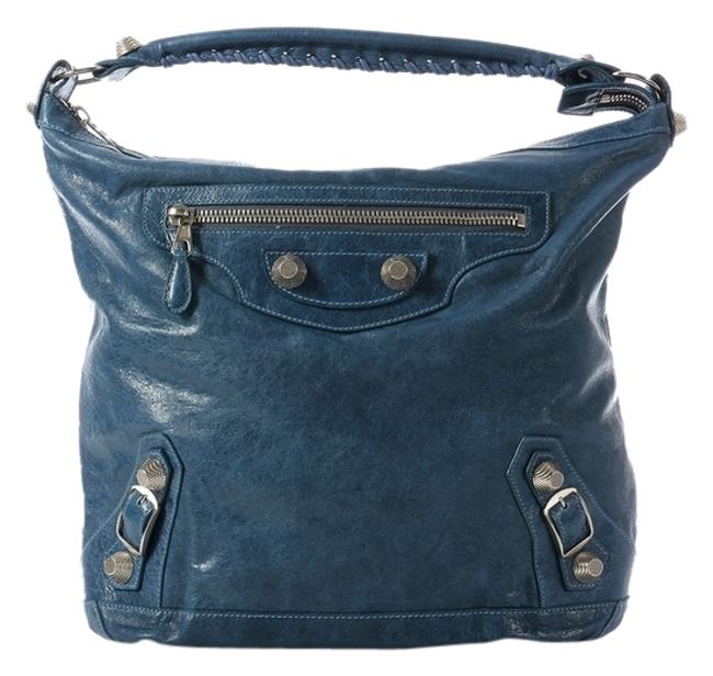 Balenciaga Giant Silver Day Ocean Blue Leather Shoulder Bag