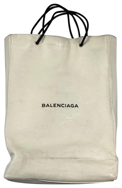 Balenciaga Shopper Logo White Cowhide Leather Tote
