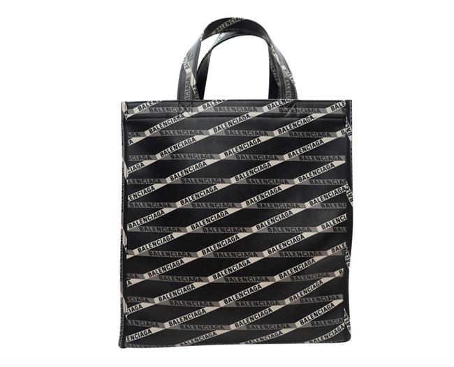 Balenciaga Shopping Logo Printed Black Leather Tote