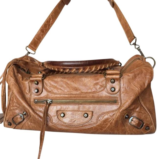 Balenciaga Sienna Twiggy Camel Distressed Leather Satchel