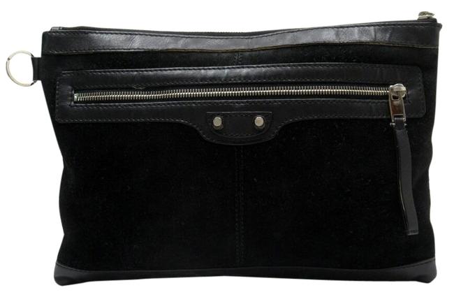 Balenciaga Silver Studs Ladies Black SuedeLeather Clutch
