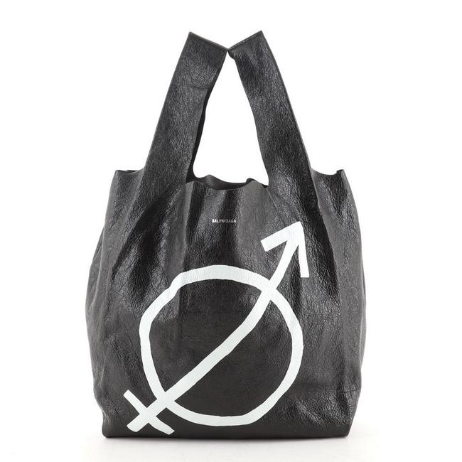 Balenciaga Supermarket Shopper Small Black Print Leather Tote