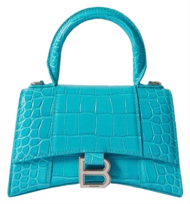 Balenciaga Top Handle XS Hourglass Crocodile Effect Leather Cross Body Bag