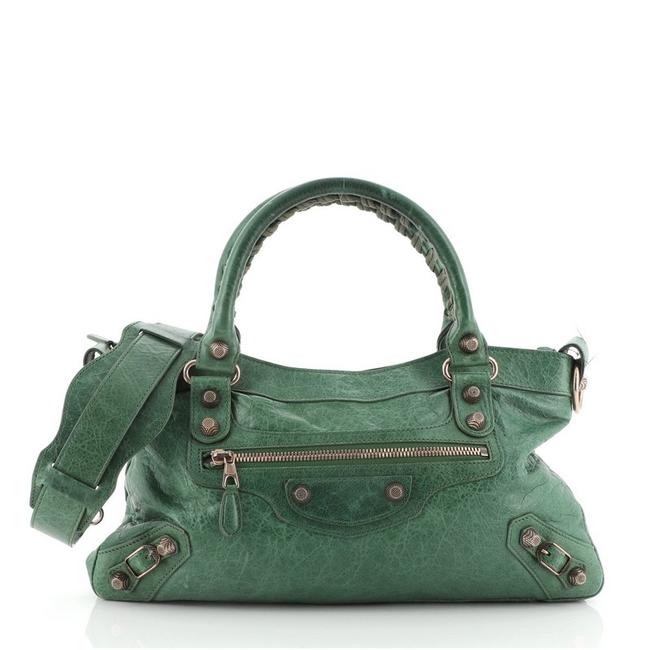 Balenciaga Town Giant Studs Green Leather Satchel