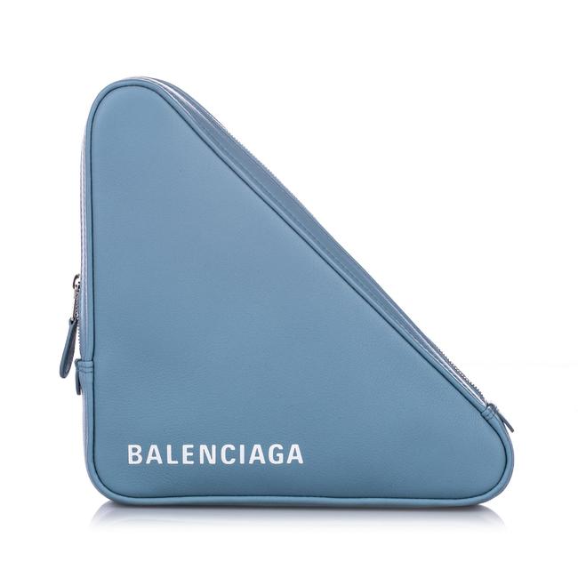 Balenciaga Triangle Pochette Blue Leather Wristlet