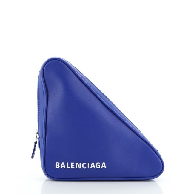 Balenciaga Triangle Pouch Medium Blue Leather Clutch
