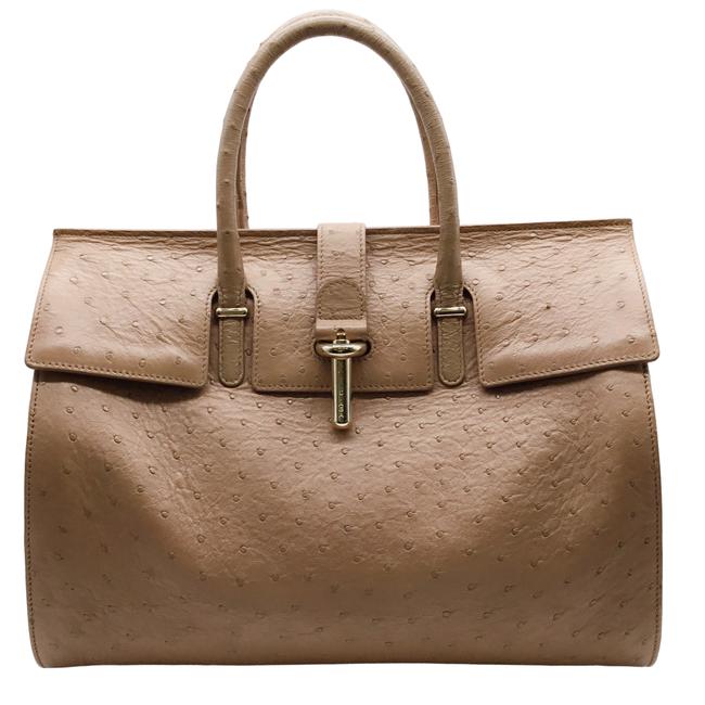 Balenciaga Tube Round Nude Ostrich Leather Satchel
