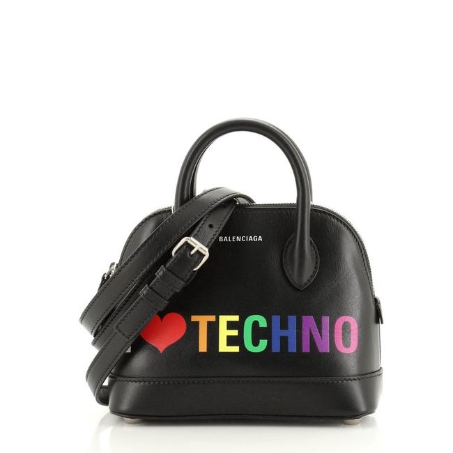 Balenciaga Ville Printed Xxs Black Leather Shoulder Bag