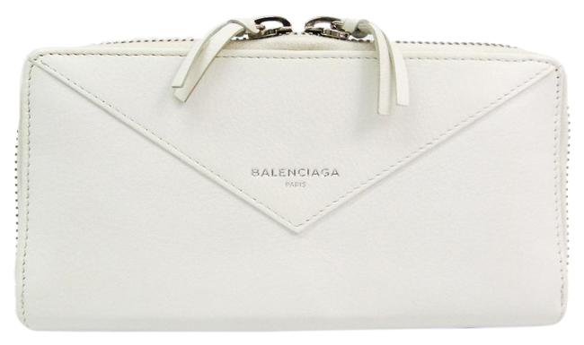 Balenciaga White Long Paper 381226 Unisex Leather Bi fold Wallet