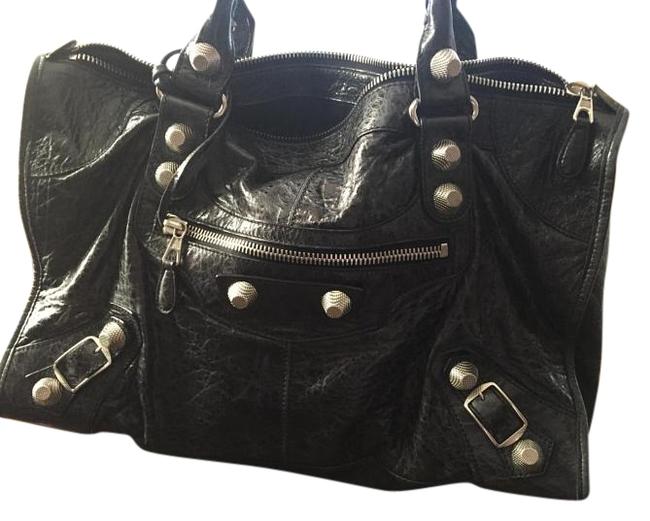 Balenciaga Work Giant Studs Black Leather Tote