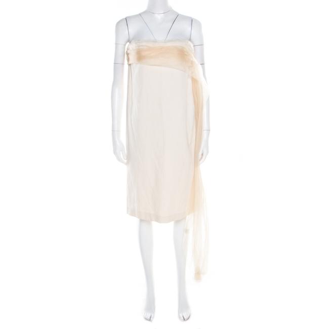 Bottega Veneta Beige Draped Organza Trim Strapless Shift