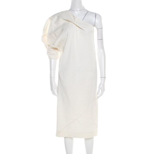Bottega Veneta Cream Linen Silk One Shoulder Shift
