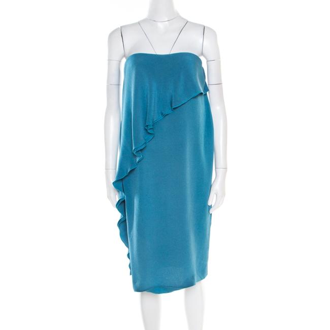 Bottega Veneta Teal Blue Silk Ruffled Strapless Bustier