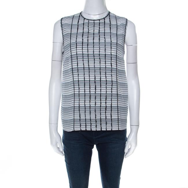 Bottega Veneta Black White and Blue Geometric Printed Silk Sleeveless Blouse