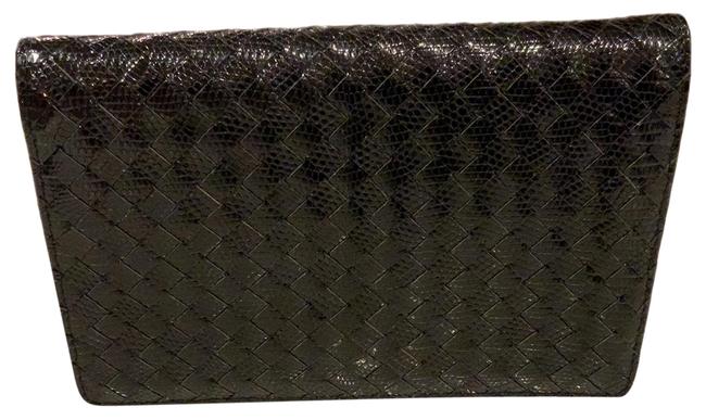 Bottega Veneta Black Woven Handbag Snakeskin Leather Cross Body Bag