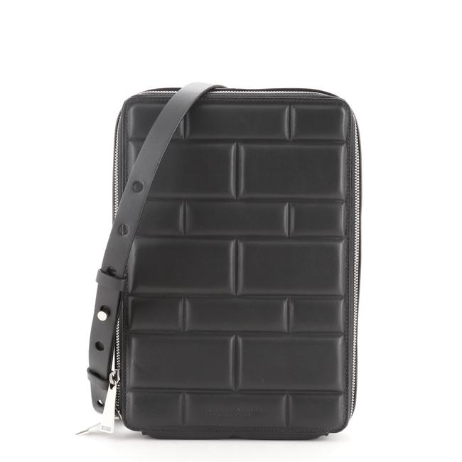 Bottega Veneta Grid Zip Around Embossed Padded Black Leather Cross Body Bag