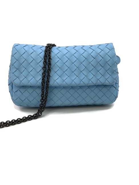 Bottega Veneta Intrecciato Light Blue Leather Cross Body Bag
