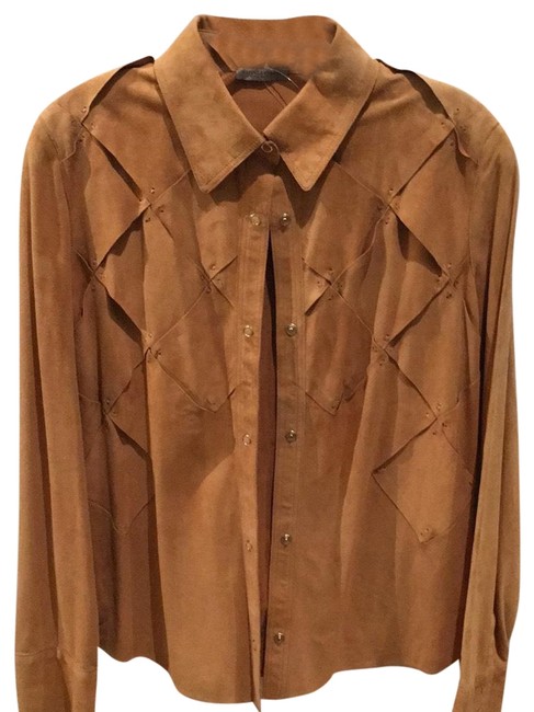 Bottega Veneta Sand Rust Desert Color Suede Shirt Button down Top6 S