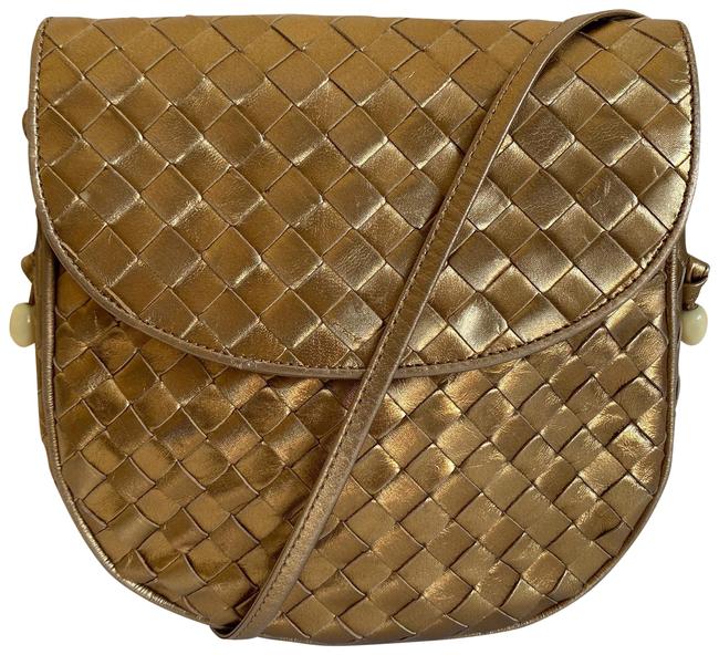 Bottega Veneta Woven Gold Leather Cross Body Bag