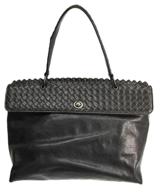 Bottega Veneta 244844 Handbag Black Intrecciato Satchel