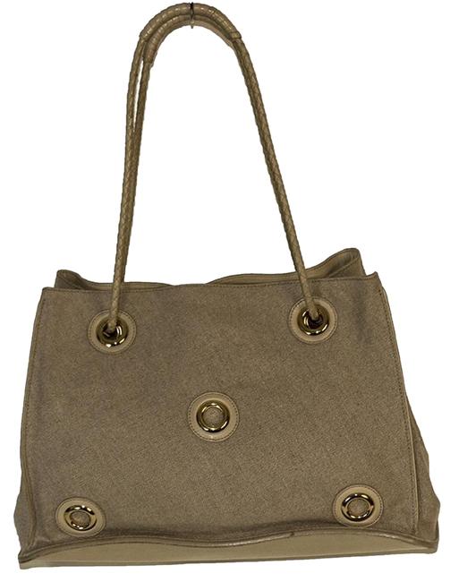 Bottega Veneta Beige CanvasLeather Shoulder Bag
