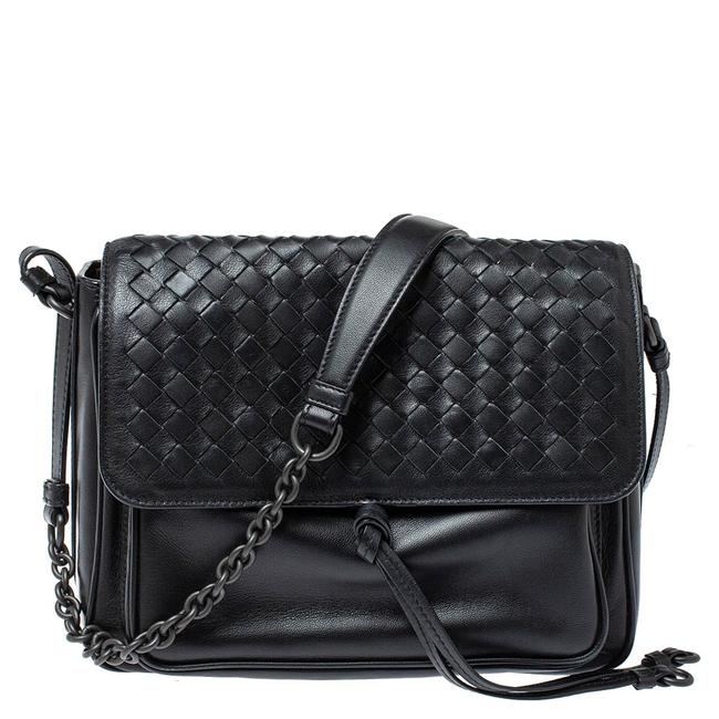 Bottega Veneta Black Intrecciato Leather Flap Shoulder Bag