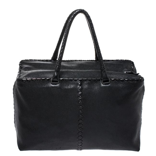 Bottega Veneta Black Intrecciato Trim Leather Tote