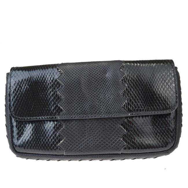 Bottega Veneta Black Python Skin Leather Clutch