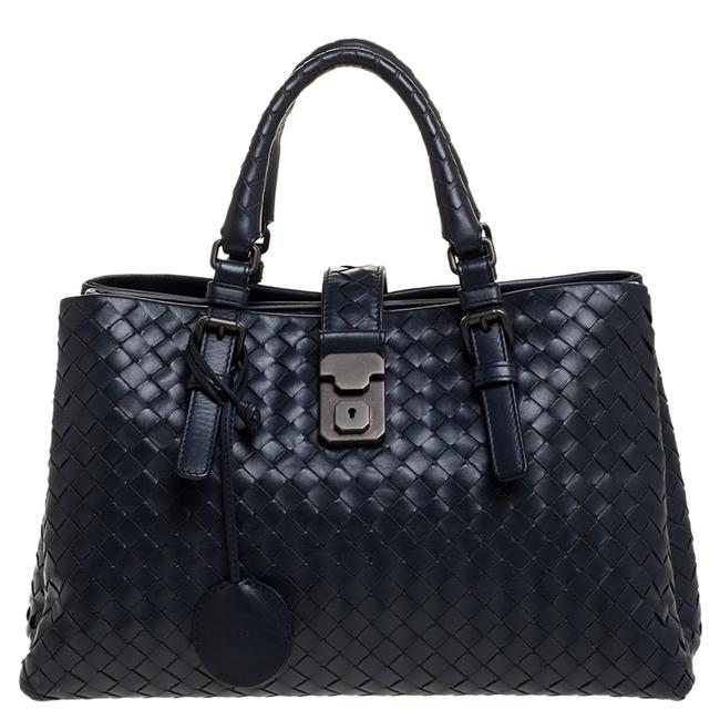 Bottega Veneta Blue Intrecciato Leather Small Roma Tote