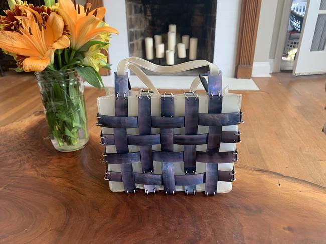 Bottega Veneta BlueGrey Woven Blue Pvc BlueGrey PvcMother Of Pearl Tote